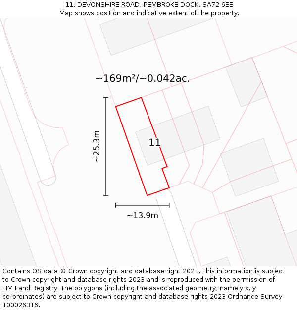 11, DEVONSHIRE ROAD, PEMBROKE DOCK, SA72 6EE: Plot and title map