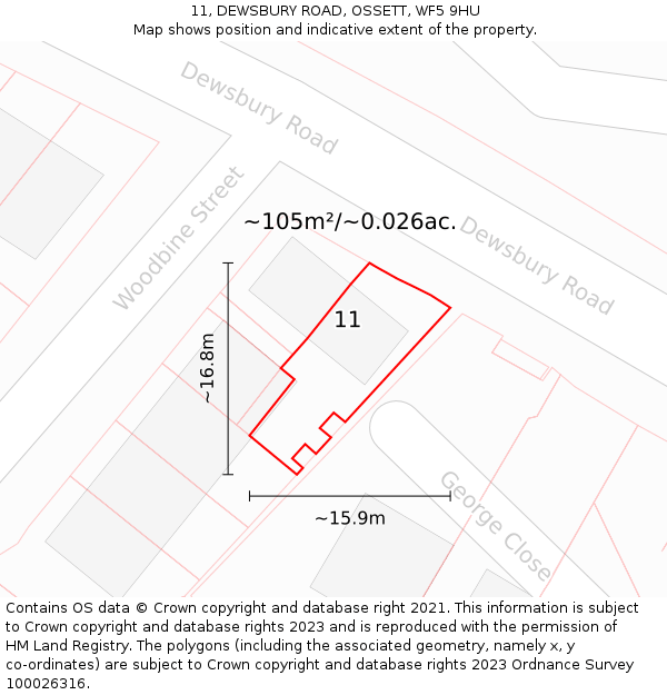 11, DEWSBURY ROAD, OSSETT, WF5 9HU: Plot and title map