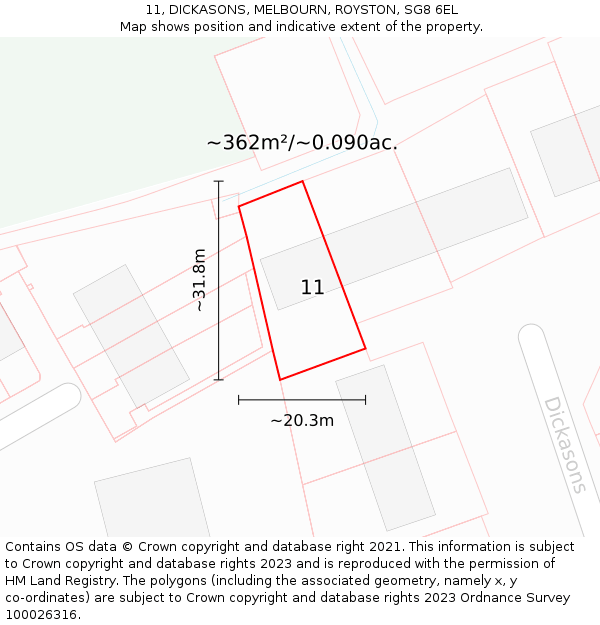 11, DICKASONS, MELBOURN, ROYSTON, SG8 6EL: Plot and title map