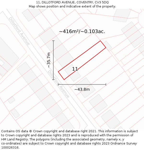 11, DILLOTFORD AVENUE, COVENTRY, CV3 5DQ: Plot and title map