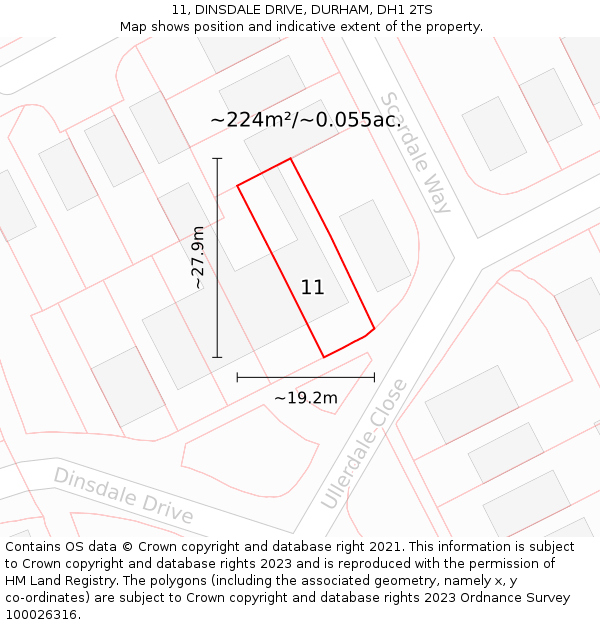 11, DINSDALE DRIVE, DURHAM, DH1 2TS: Plot and title map