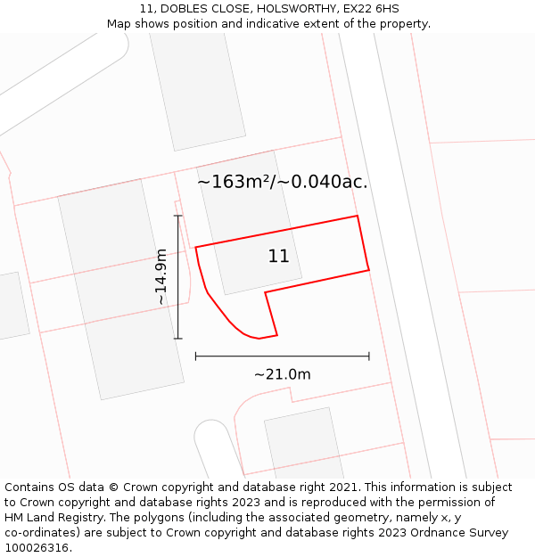 11, DOBLES CLOSE, HOLSWORTHY, EX22 6HS: Plot and title map