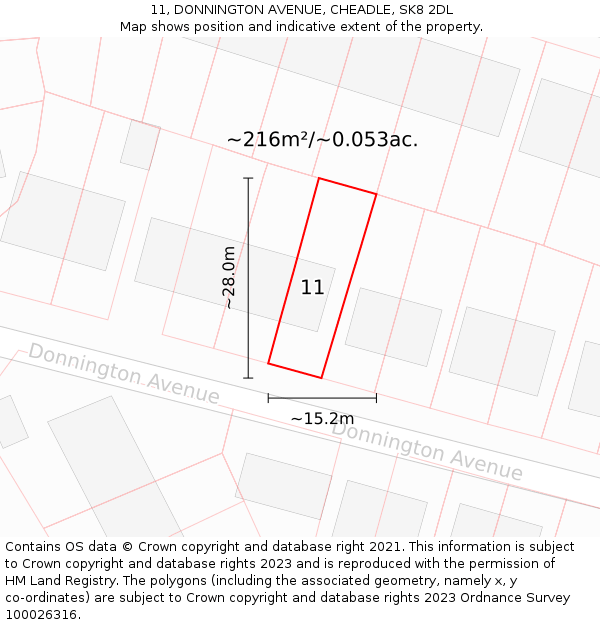 11, DONNINGTON AVENUE, CHEADLE, SK8 2DL: Plot and title map