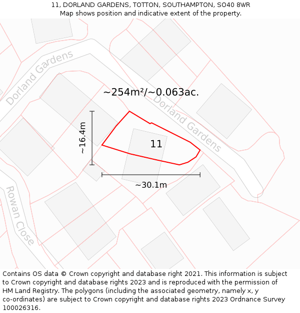 11, DORLAND GARDENS, TOTTON, SOUTHAMPTON, SO40 8WR: Plot and title map