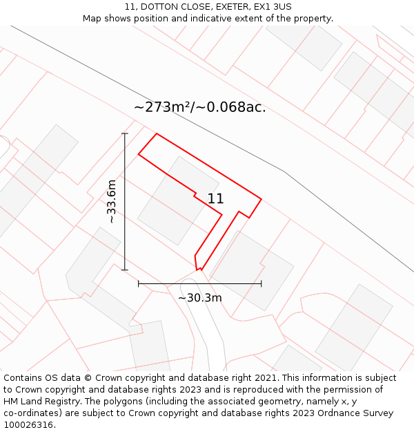 11, DOTTON CLOSE, EXETER, EX1 3US: Plot and title map