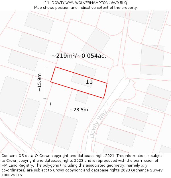 11, DOWTY WAY, WOLVERHAMPTON, WV9 5LQ: Plot and title map