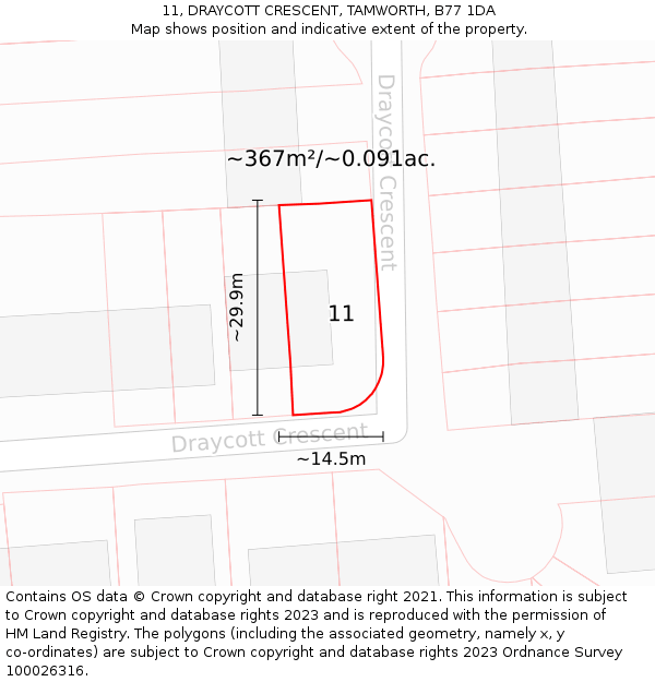 11, DRAYCOTT CRESCENT, TAMWORTH, B77 1DA: Plot and title map