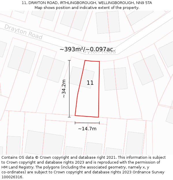 11, DRAYTON ROAD, IRTHLINGBOROUGH, WELLINGBOROUGH, NN9 5TA: Plot and title map