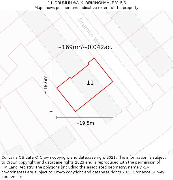 11, DRUMLIN WALK, BIRMINGHAM, B31 5JS: Plot and title map