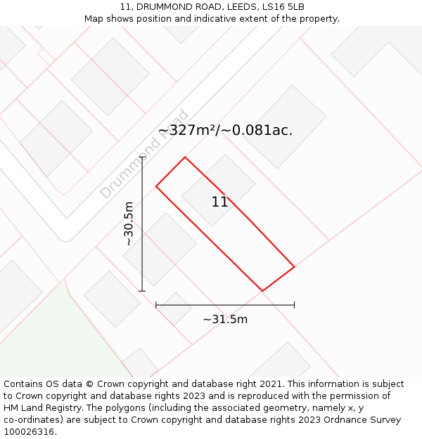 11, DRUMMOND ROAD, LEEDS, LS16 5LB: Plot and title map