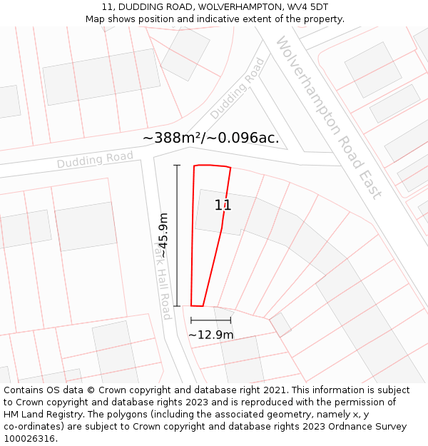 11, DUDDING ROAD, WOLVERHAMPTON, WV4 5DT: Plot and title map