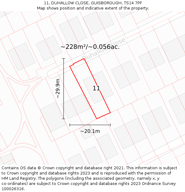 11, DUHALLOW CLOSE, GUISBOROUGH, TS14 7PF: Plot and title map