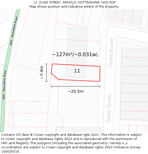 11, DUKE STREET, ARNOLD, NOTTINGHAM, NG5 6GP: Plot and title map