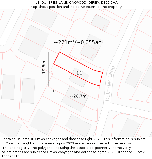 11, DUKERIES LANE, OAKWOOD, DERBY, DE21 2HA: Plot and title map