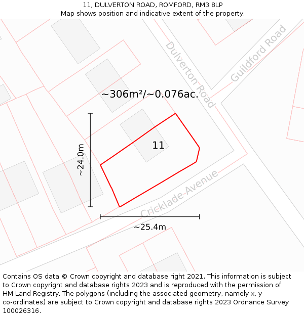 11, DULVERTON ROAD, ROMFORD, RM3 8LP: Plot and title map