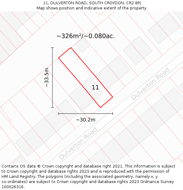 11, DULVERTON ROAD, SOUTH CROYDON, CR2 8PJ: Plot and title map