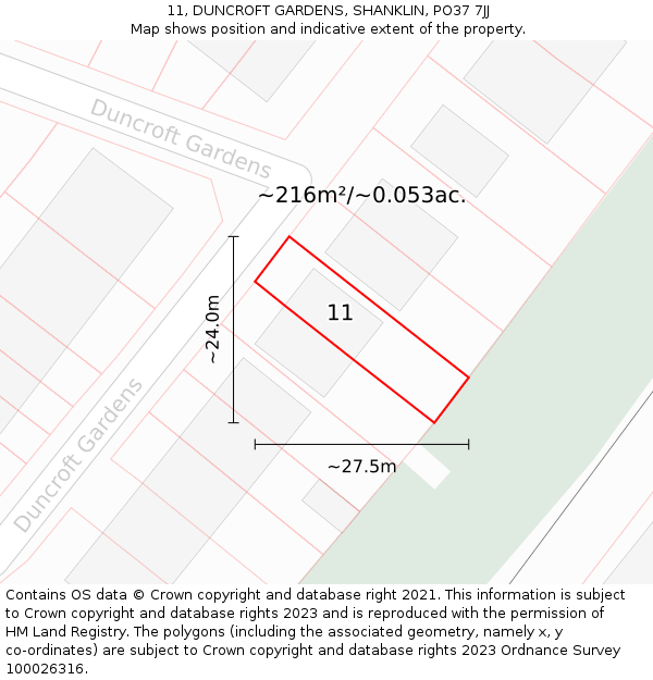 11, DUNCROFT GARDENS, SHANKLIN, PO37 7JJ: Plot and title map