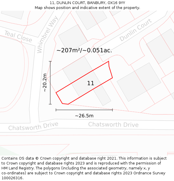 11, DUNLIN COURT, BANBURY, OX16 9YY: Plot and title map