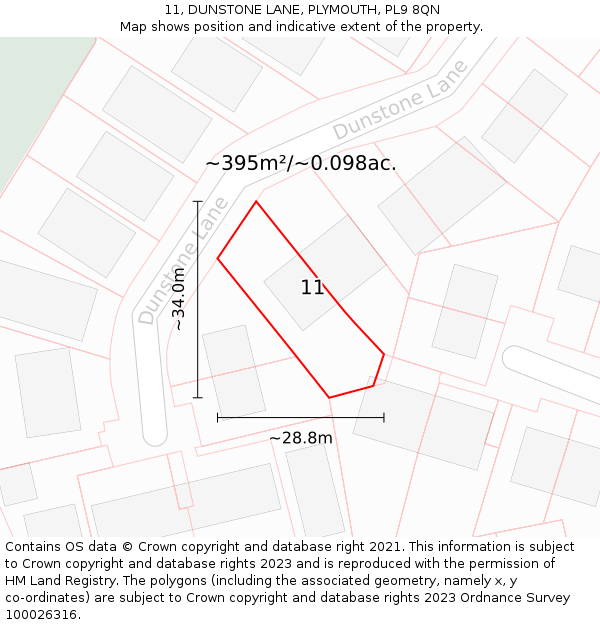 11, DUNSTONE LANE, PLYMOUTH, PL9 8QN: Plot and title map