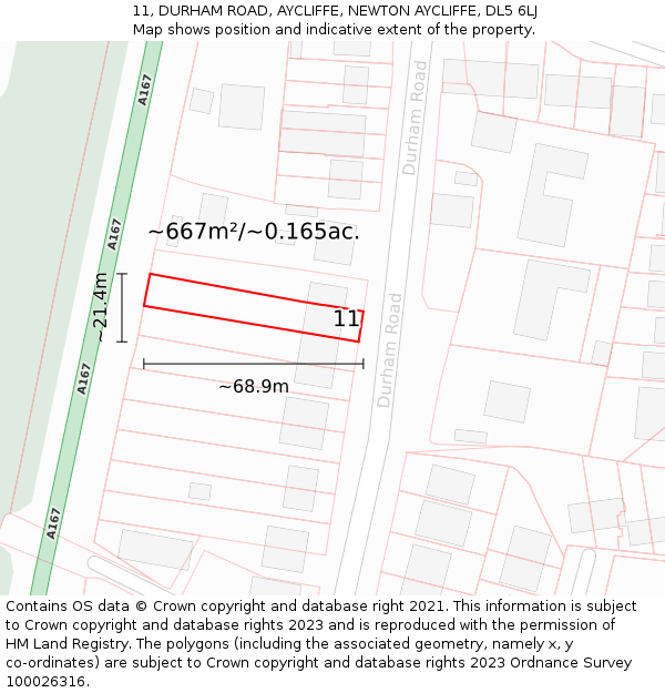 11, DURHAM ROAD, AYCLIFFE, NEWTON AYCLIFFE, DL5 6LJ: Plot and title map