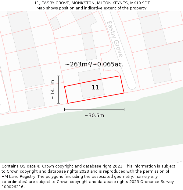 11, EASBY GROVE, MONKSTON, MILTON KEYNES, MK10 9DT: Plot and title map