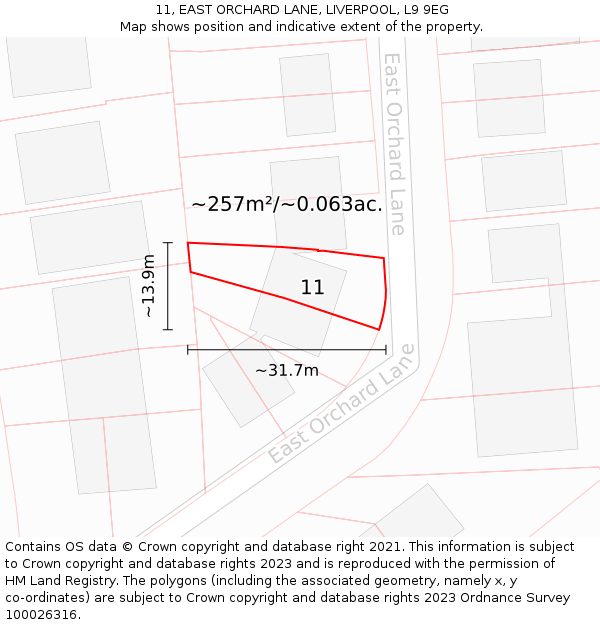 11, EAST ORCHARD LANE, LIVERPOOL, L9 9EG: Plot and title map