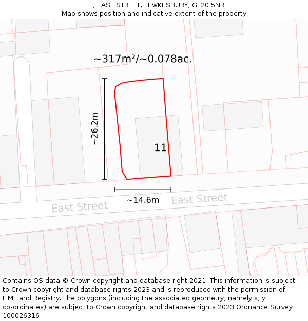 11, EAST STREET, TEWKESBURY, GL20 5NR: Plot and title map