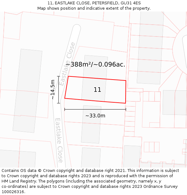 11, EASTLAKE CLOSE, PETERSFIELD, GU31 4ES: Plot and title map