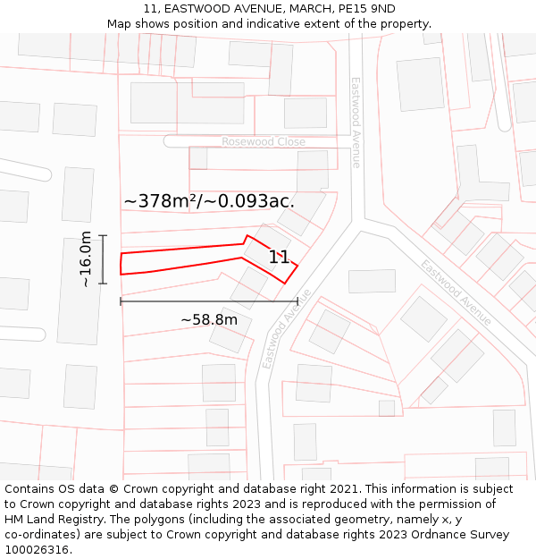 11, EASTWOOD AVENUE, MARCH, PE15 9ND: Plot and title map