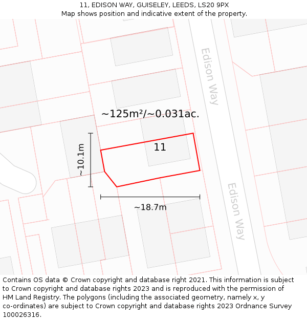 11, EDISON WAY, GUISELEY, LEEDS, LS20 9PX: Plot and title map