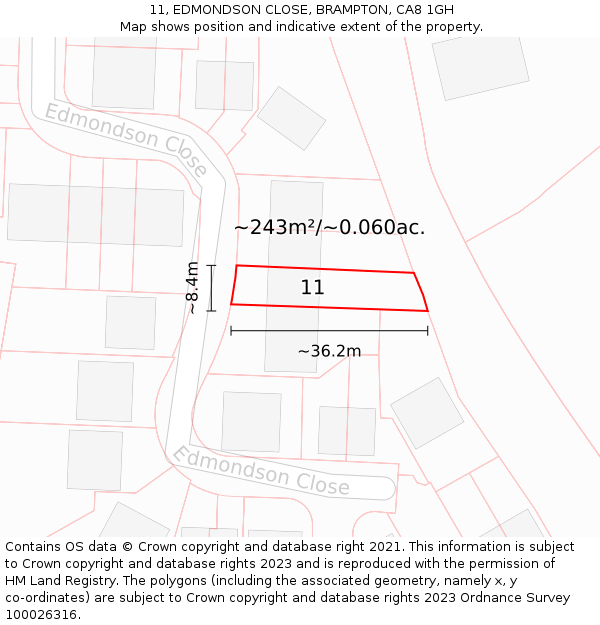 11, EDMONDSON CLOSE, BRAMPTON, CA8 1GH: Plot and title map