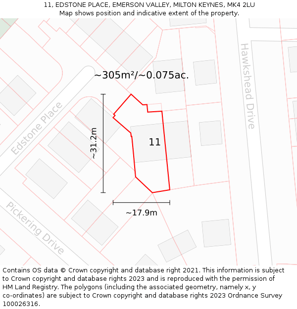 11, EDSTONE PLACE, EMERSON VALLEY, MILTON KEYNES, MK4 2LU: Plot and title map