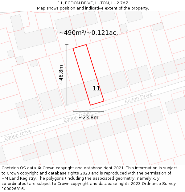 11, EGDON DRIVE, LUTON, LU2 7AZ: Plot and title map