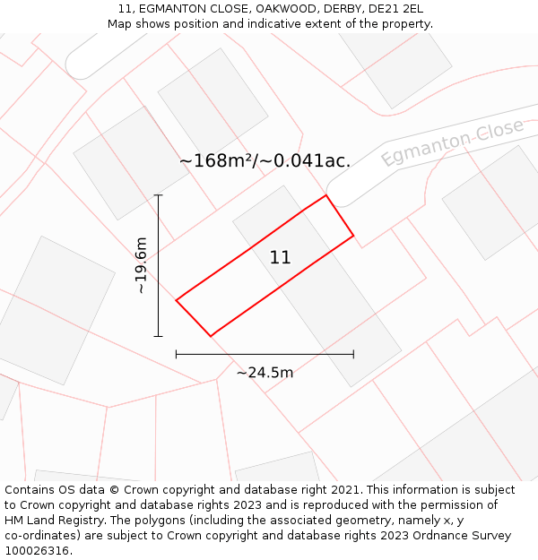 11, EGMANTON CLOSE, OAKWOOD, DERBY, DE21 2EL: Plot and title map