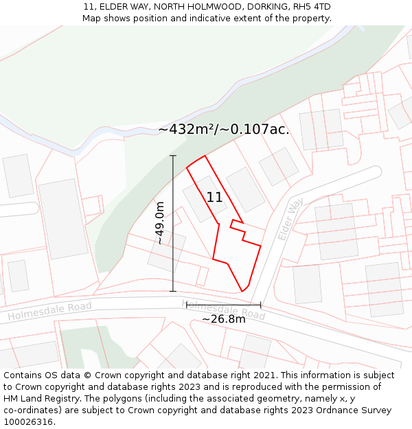 11, ELDER WAY, NORTH HOLMWOOD, DORKING, RH5 4TD: Plot and title map