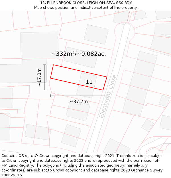 11, ELLENBROOK CLOSE, LEIGH-ON-SEA, SS9 3DY: Plot and title map