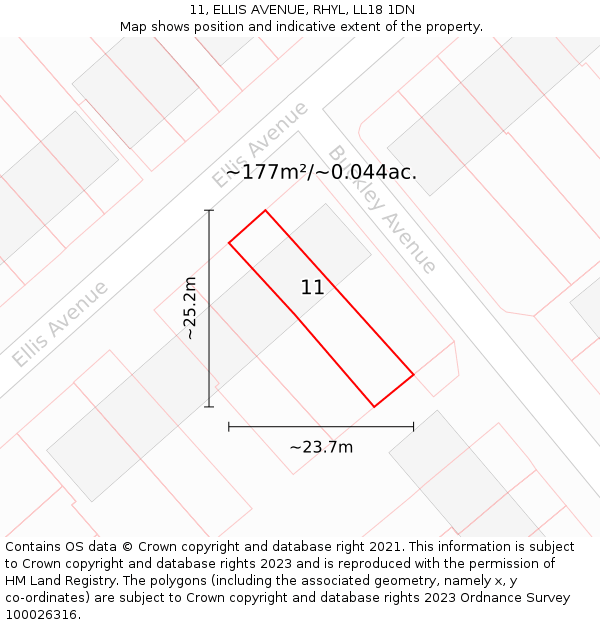 11, ELLIS AVENUE, RHYL, LL18 1DN: Plot and title map