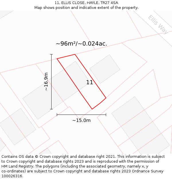 11, ELLIS CLOSE, HAYLE, TR27 4SA: Plot and title map