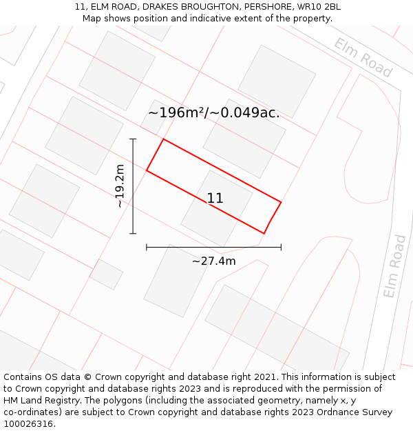 11, ELM ROAD, DRAKES BROUGHTON, PERSHORE, WR10 2BL: Plot and title map