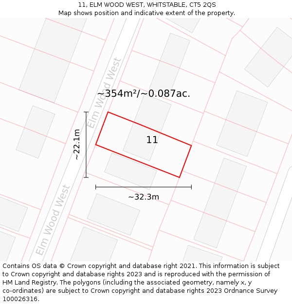 11, ELM WOOD WEST, WHITSTABLE, CT5 2QS: Plot and title map