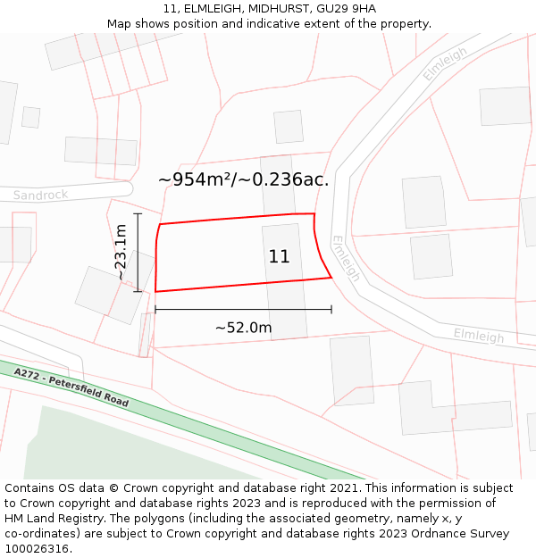 11, ELMLEIGH, MIDHURST, GU29 9HA: Plot and title map