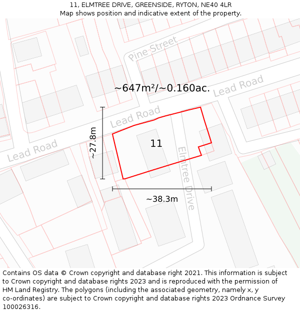 11, ELMTREE DRIVE, GREENSIDE, RYTON, NE40 4LR: Plot and title map