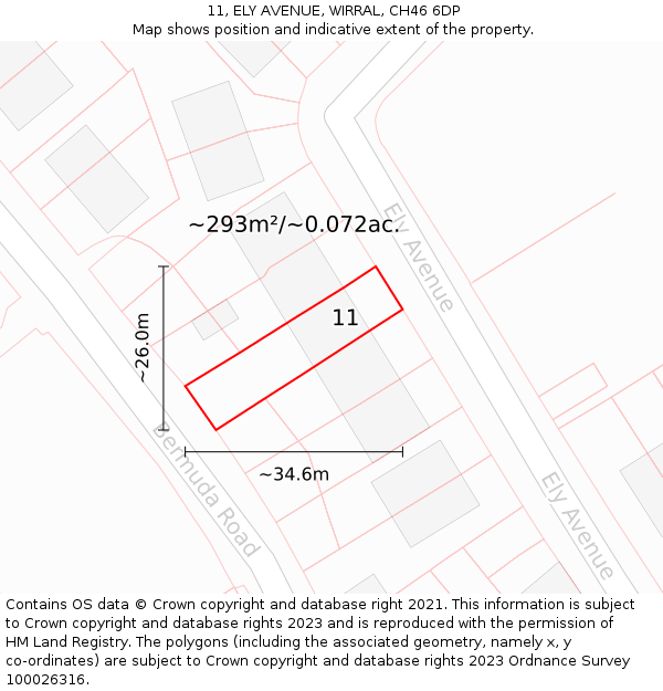 11, ELY AVENUE, WIRRAL, CH46 6DP: Plot and title map