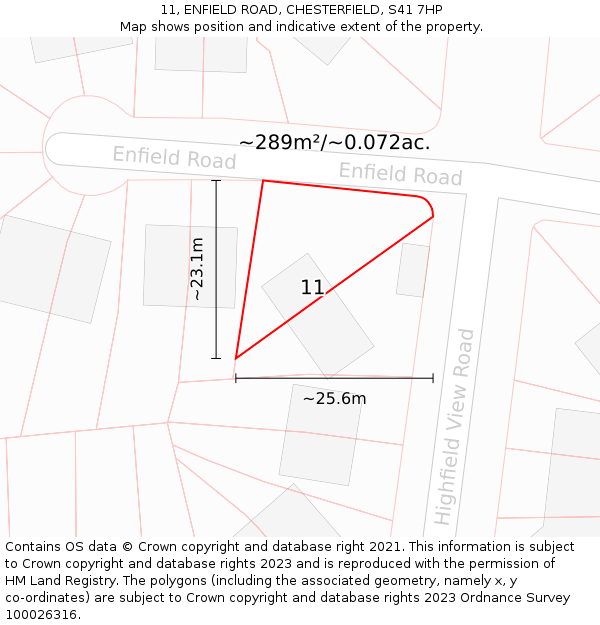 11, ENFIELD ROAD, CHESTERFIELD, S41 7HP: Plot and title map