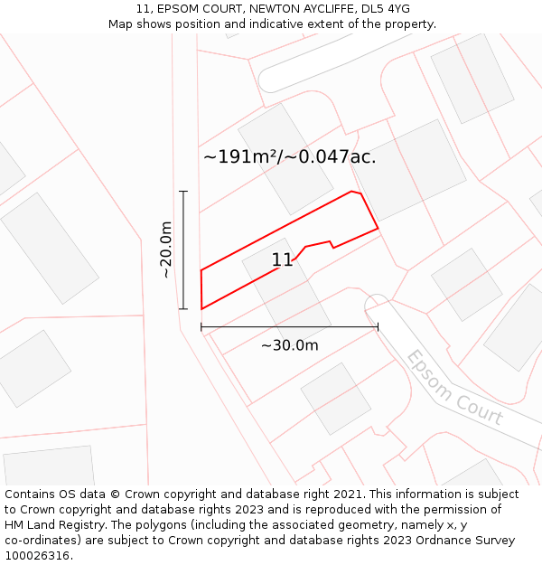 11, EPSOM COURT, NEWTON AYCLIFFE, DL5 4YG: Plot and title map