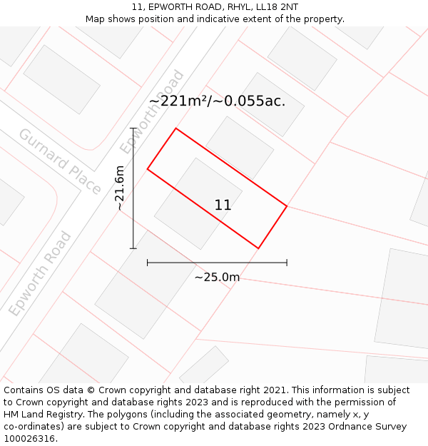 11, EPWORTH ROAD, RHYL, LL18 2NT: Plot and title map