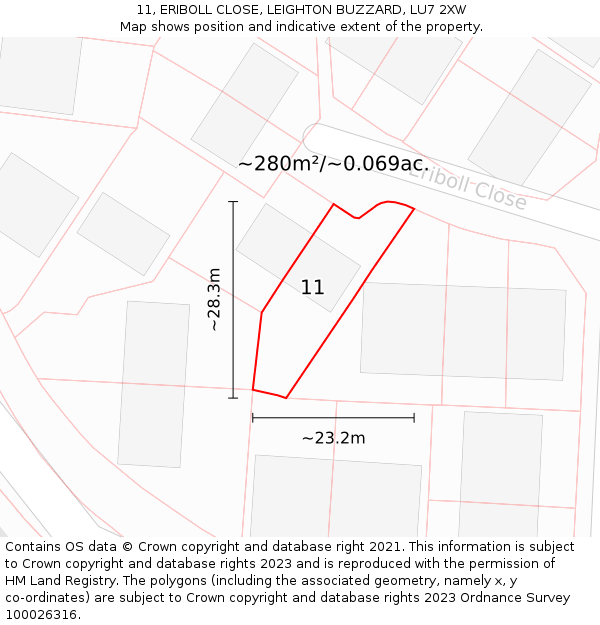 11, ERIBOLL CLOSE, LEIGHTON BUZZARD, LU7 2XW: Plot and title map