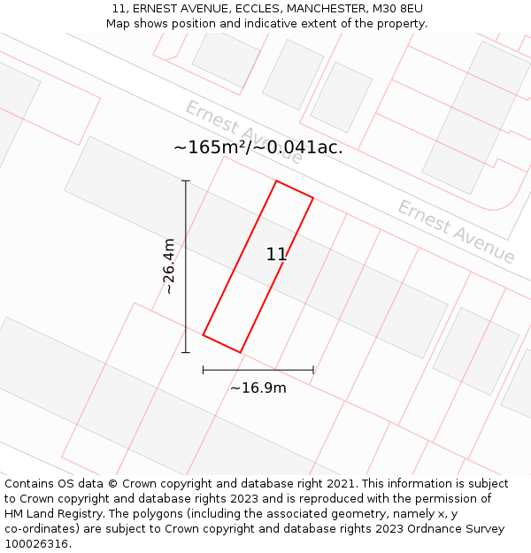 11, ERNEST AVENUE, ECCLES, MANCHESTER, M30 8EU: Plot and title map