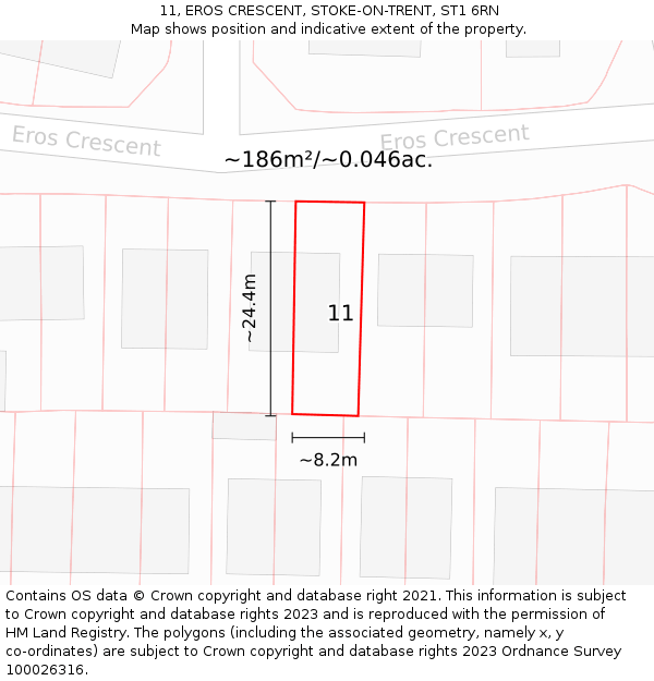 11, EROS CRESCENT, STOKE-ON-TRENT, ST1 6RN: Plot and title map