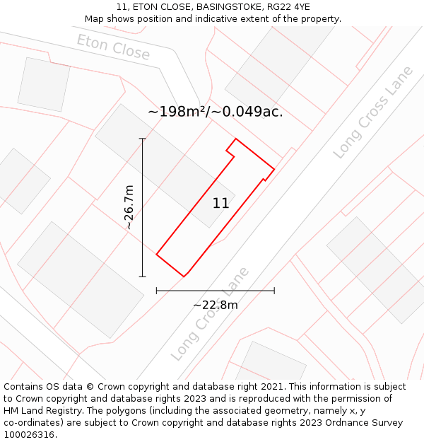 11, ETON CLOSE, BASINGSTOKE, RG22 4YE: Plot and title map